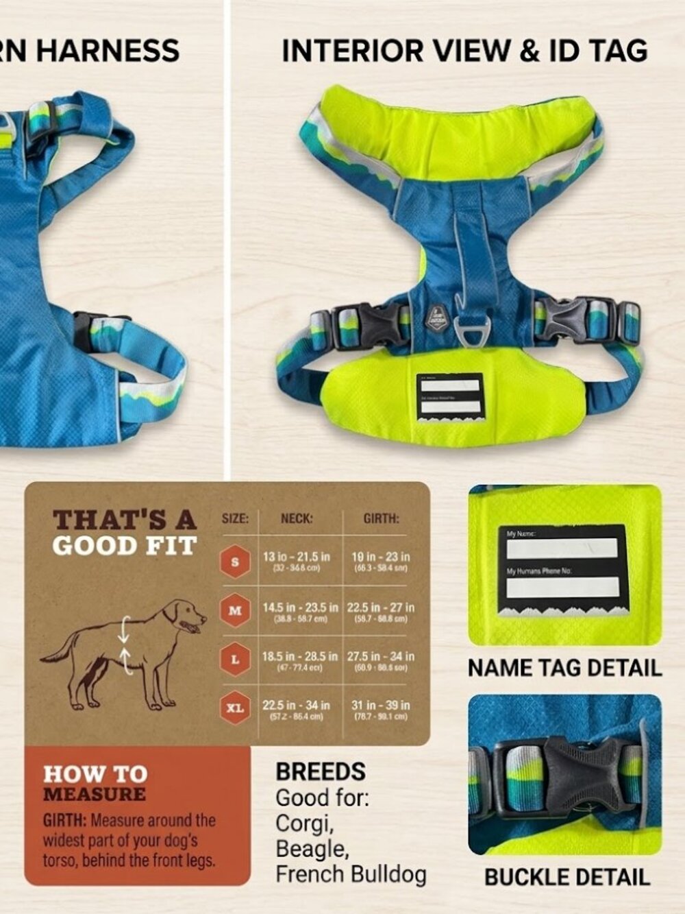 Arcadia Trail Dog Harness Size Large Blue and Yellow